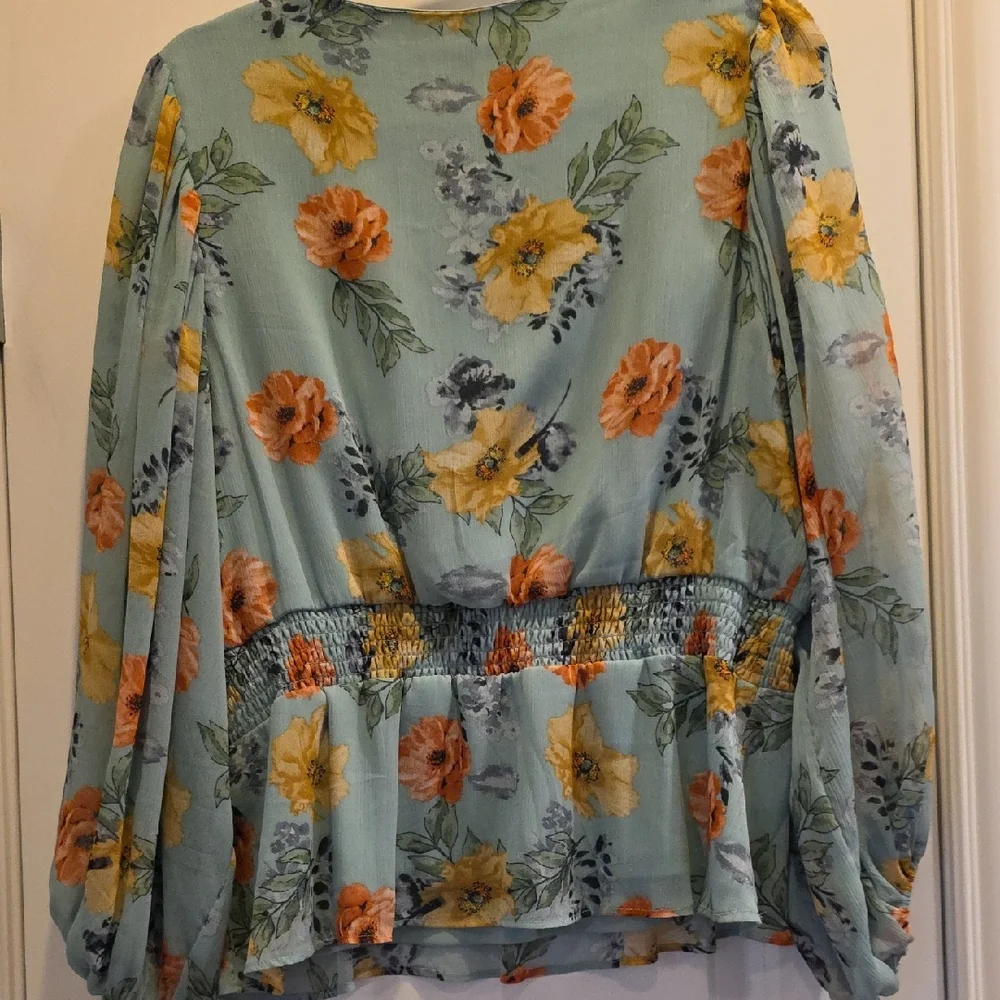NWT Philosophy XL  Blue Floral V-Neck Blouse - Picture 2 of 6